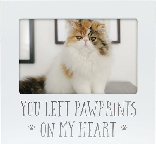 Pearhead You Left Pawprints on My Heart Pet Keepsake Picture Frame, Dog or Cat Photo Frame for Pet Owners, Pet Memorial Frame, 4X6 Photo Insert, Sympathy Gift, White