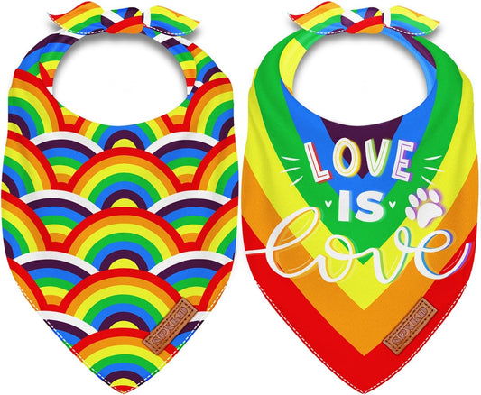 Pride Rainbow Dog Bandanas 2-Piece Set Durable Fabrics Washable and Reversible Love Is Love LGBT+ Pride Bandana for Dogs for Small Medium and Large Breeds (Pride, XL)