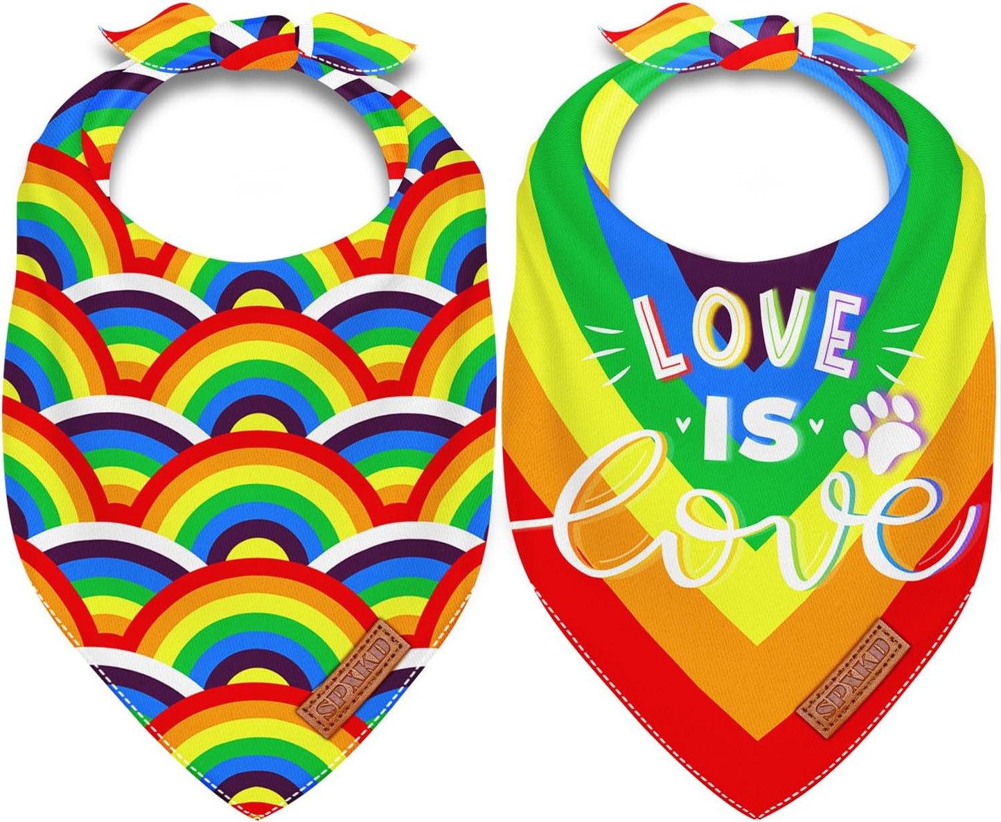 Pride Rainbow Dog Bandanas 2-Piece Set Durable Fabrics Washable and Reversible Love Is Love LGBT+ Pride Bandana for Dogs for Small Medium and Large Breeds (Pride, S)