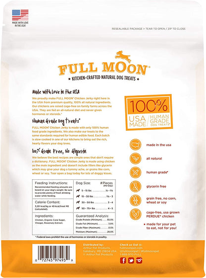 Full Moon Chicken Jerky Healthy All Natural Dog Treats Human Grade Made in USA Grain Free 6 Oz