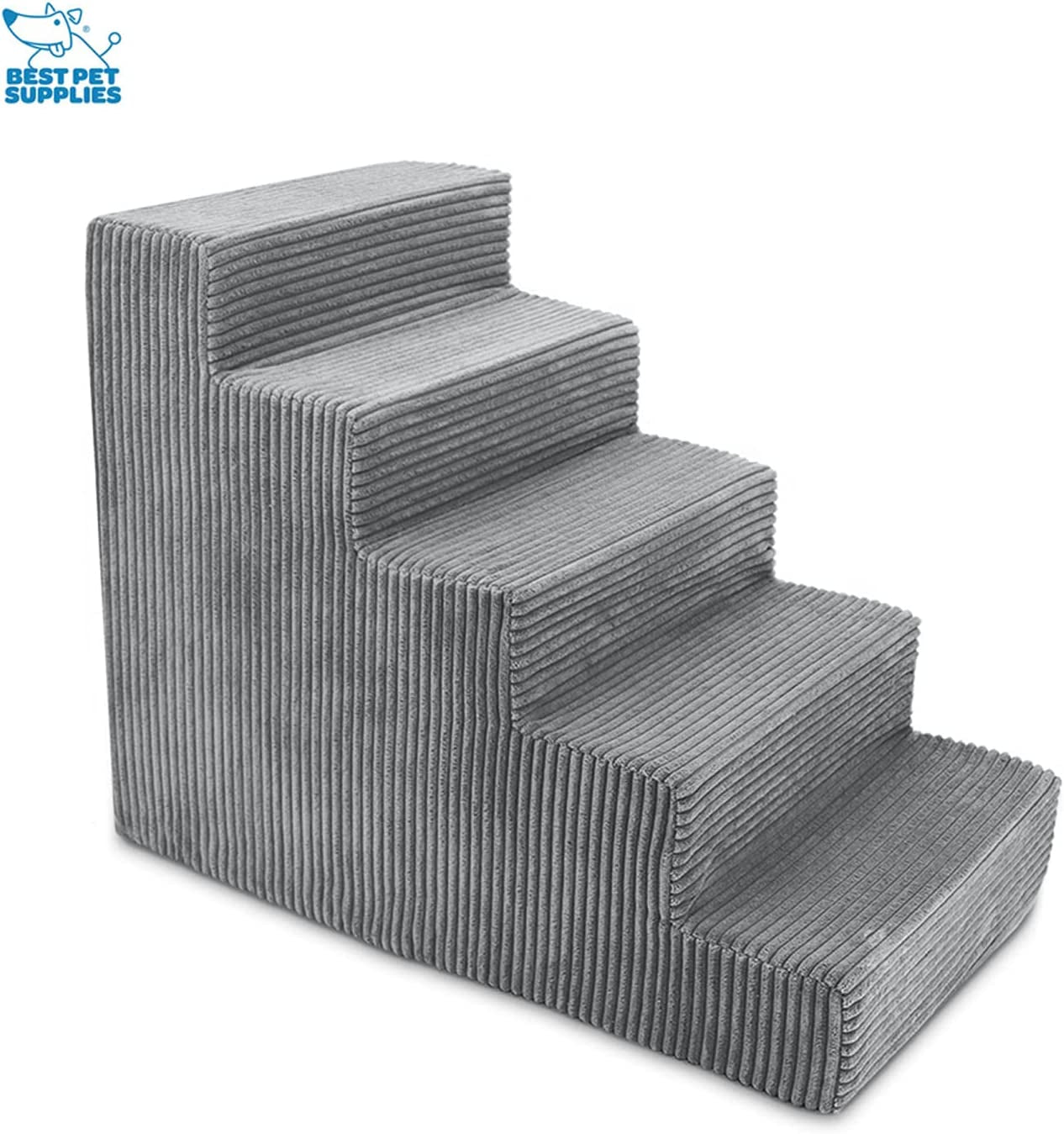 Best Pet Supplies Portable Dog Foam Stairs/Steps for Couch Sofa and High Bed Non-Slip Bottom Paw Safe No Assembly - Gray, 5-Step (H: 22.5")