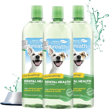 Tropiclean Fresh Breath Original | Dog Oral Care Water Additive | Dog Breath Freshener Additive for Dental Health | VOHC Certified | Made in the USA | 33.8 Oz. | Pack of 3