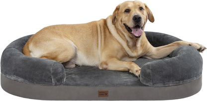 Orthopedic Dog Bed for Extra Large Dogs with Memory Foam, Waterproof Pet Bed Soft Sofa with Washable Removable Cover Anti-Slip Bottom, Extra Head and Neck Support Sleeper, 44” Dark Grey