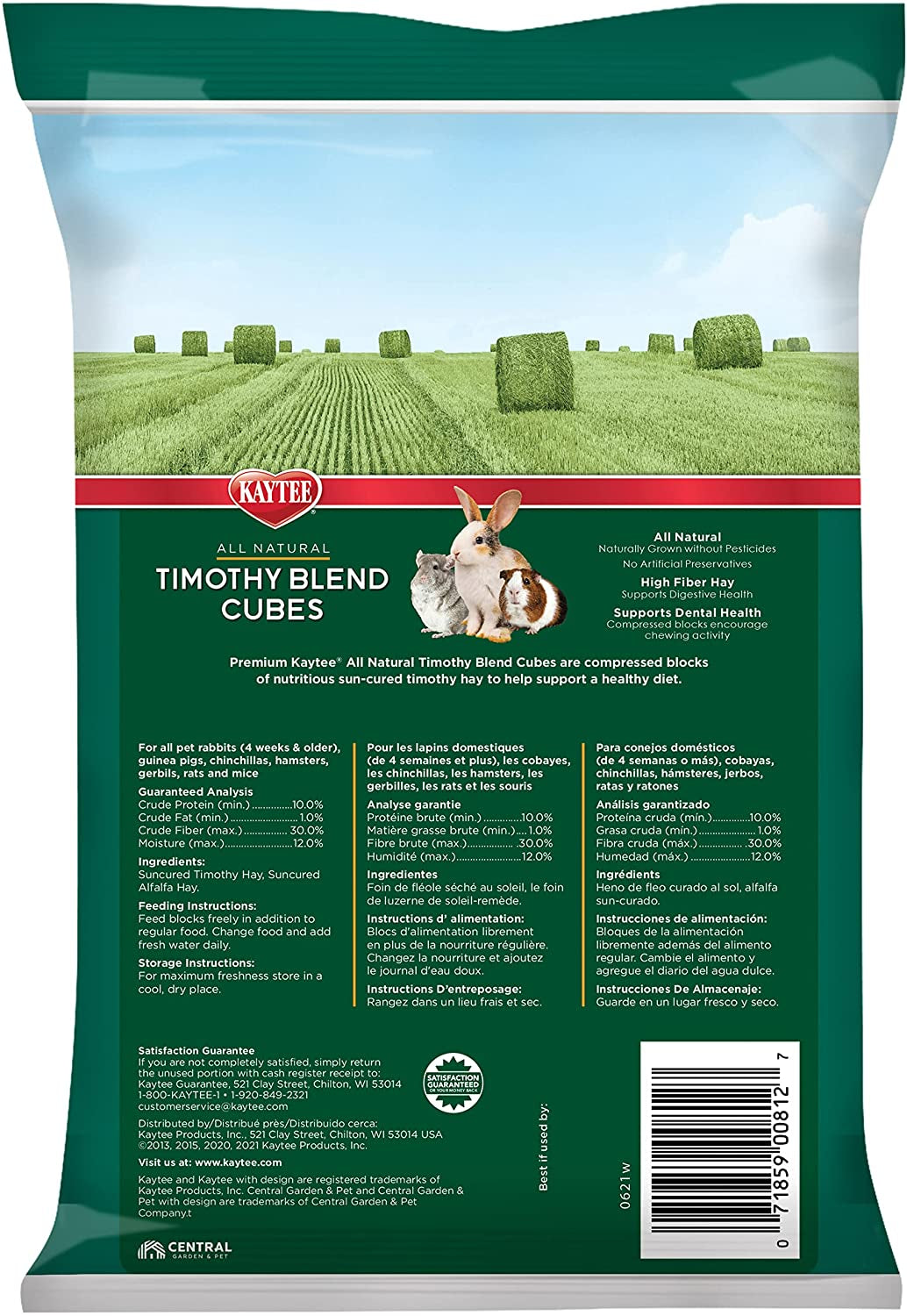 Kaytee Timothy Hay Blend Cubes for Pet Rabbits, Guinea Pigs, Chinchillas, and Other Small Animals, 1 Pound