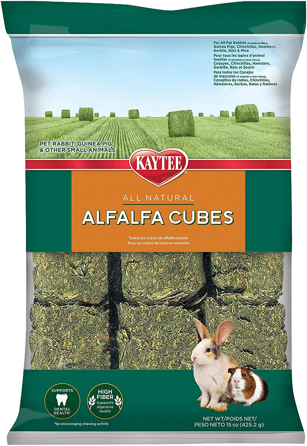 Kaytee Alfalfa Cubes for Rabbits, Guinea Pigs, and Other Small Animals, 15 Oz (Pack of 2)