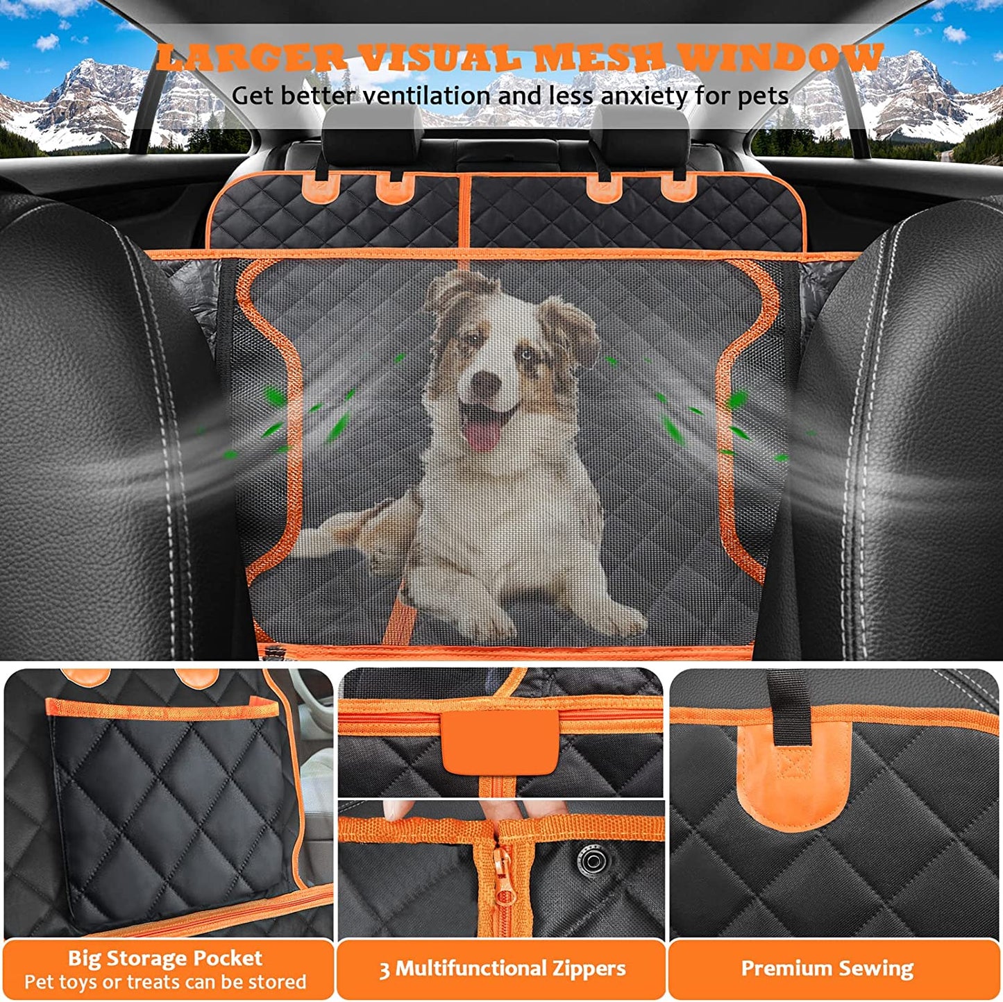 URPOWER 6 in 1 Dog Car Seat Cover, 60/40 Split Dog Seat Cover for Back Seat 100% Waterproof Dog Car Hammock Nonslip Backseat Dog Cover with Mesh Window Pet Seat Protector for Cars, Trucks and Suvs