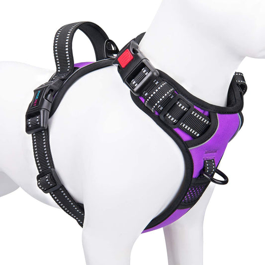 PHOEPET No Pull Dog Harnesses for Small Dogs Reflective Adjustable Front Clip Vest with Handle 2 Metal Rings 3 Buckles [Easy to Put on & Take Off](Xs, Purple)