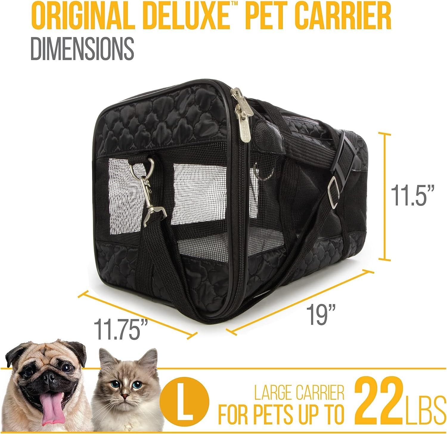 Sherpa Original Deluxe Travel Pet Carrier, Airline Approved - Black Lattice, Large