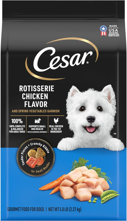 CESAR Adult Small Breed Dry Dog Food Rotisserie Chicken Flavor with Spring Vegetables Garnish, 5 Lb. Bag