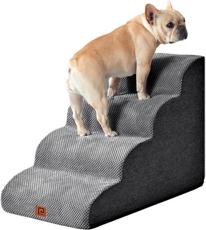 EHEYCIGA Curved Dog Stairs for High Beds 19.7" H, 4-Step Dog Steps for Small Dogs and Cats, Pet Stairs for High Bed Climbing, Non-Slip Balanced Pet Step Indoor, Beige