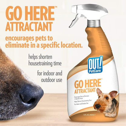 OUT! Petcare Go Here Attractant Indoor and Outdoor Dog Training Spray - House-Training Aid for Puppies and Dogs - 32 Oz