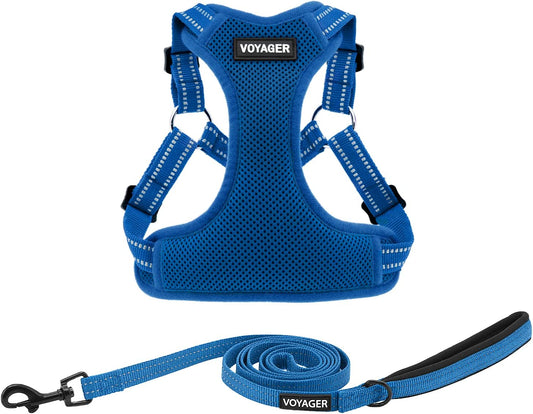 Best Pet Supplies Voyager Adjustable Dog Harness Leash Set with Reflective Stripes for Walking Heavy-Duty Full Body No Pull Vest with Leash D-Ring, Breathable All-Weather - Harness (Royal Blue), XL