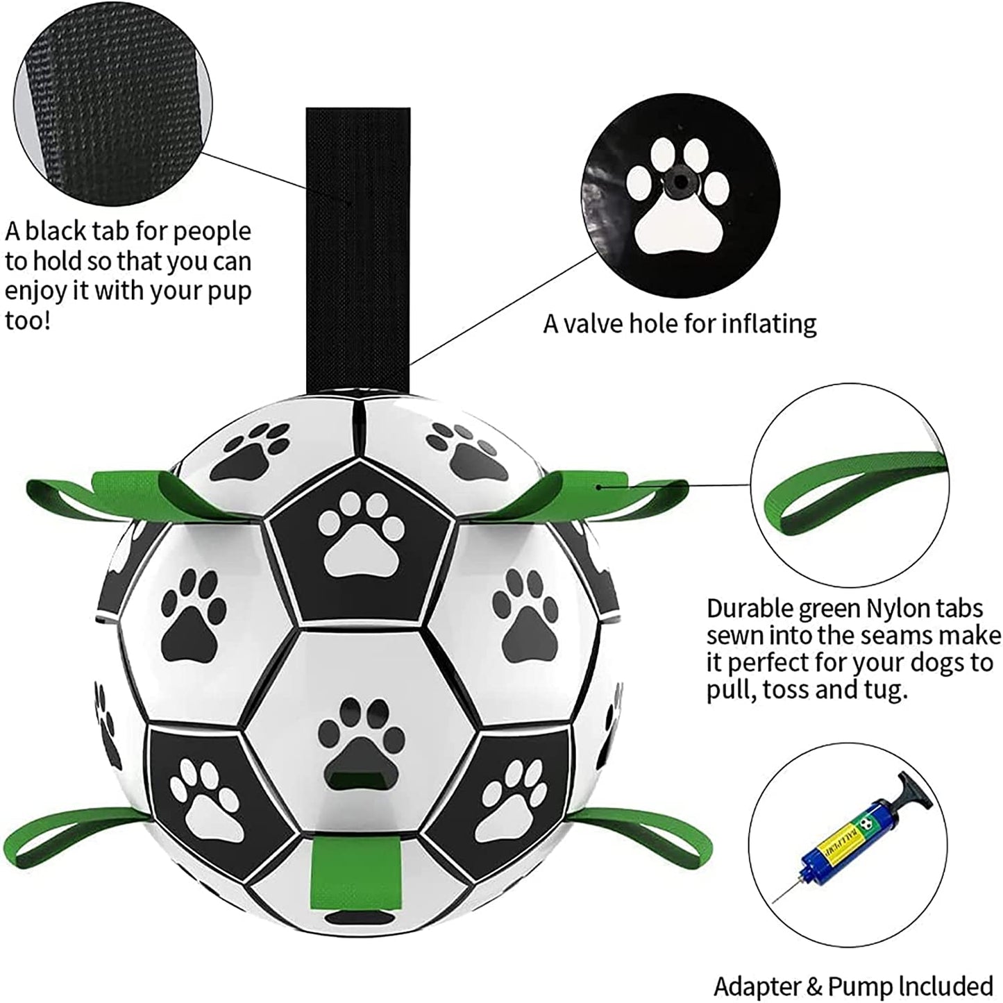 Dog Toys Soccer Ball with Straps - Durable Dog Balls for Large Dogs, Beach Pool Dog Water Toy, Dog Tug Toys for Tug of War, Puppy Dog Birthday Gifts (8 Inch)