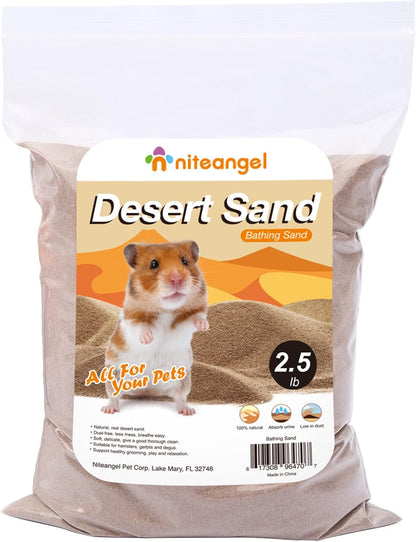 Niteangel Hamster Desert Bath Sand | No-Dust Bath or Potty Litter Sand for Hamster Chinchillas Gerbil Mice Degu or Other Small Pets (2.5LB, Desert Sand)