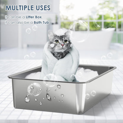 2 Pack 23.6" X 16" X 6" Deep & Extra Large Stainless Steel Cat Litter Boxes, High Sides Metal Cat Litter Box for Multi-Cats Big Cats XL Metal Litter Pan Tray, Non-Sticky, Easy Cleaning