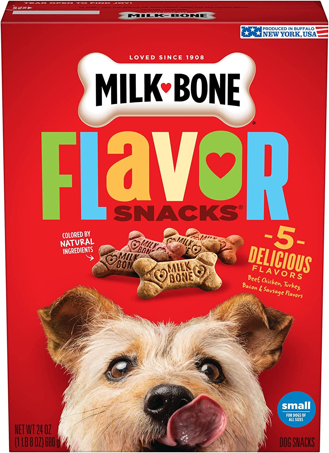 Milk-Bone Flavor Snacks Dog Treats, Small Biscuits, 24 Ounce Crunchy Texture Helps Reduce Tartar