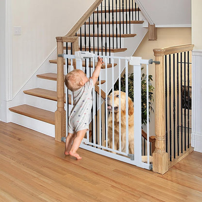 BABELIO Metal Baby Gate Dog Gate 29''-48'' Auto Close Extra Wide Pet Gate for Stairs & Doorways, Pressure Mounted Walk Thru Child Gate with Door, NO Need Tools NO Drilling, with Wall Cups