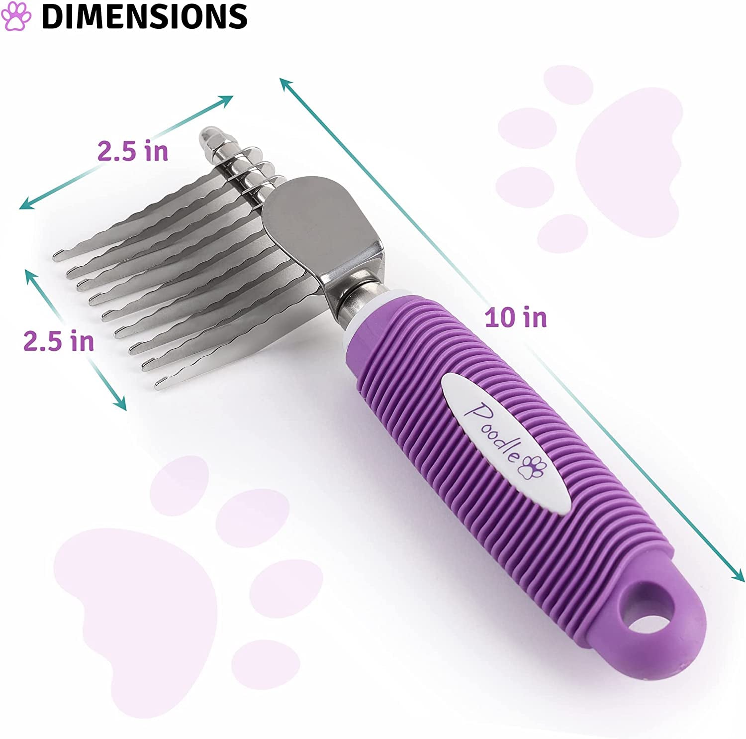 Poodle Pet Dematting Fur Rake Comb Brush Tool Dog Rake Brush - Dog Brush for Goldendoodle & Cat Comb with Long 2.5” Steel Safety Blades Metal Dog Comb for Detangling Matted or Knotted Undercoat Hair