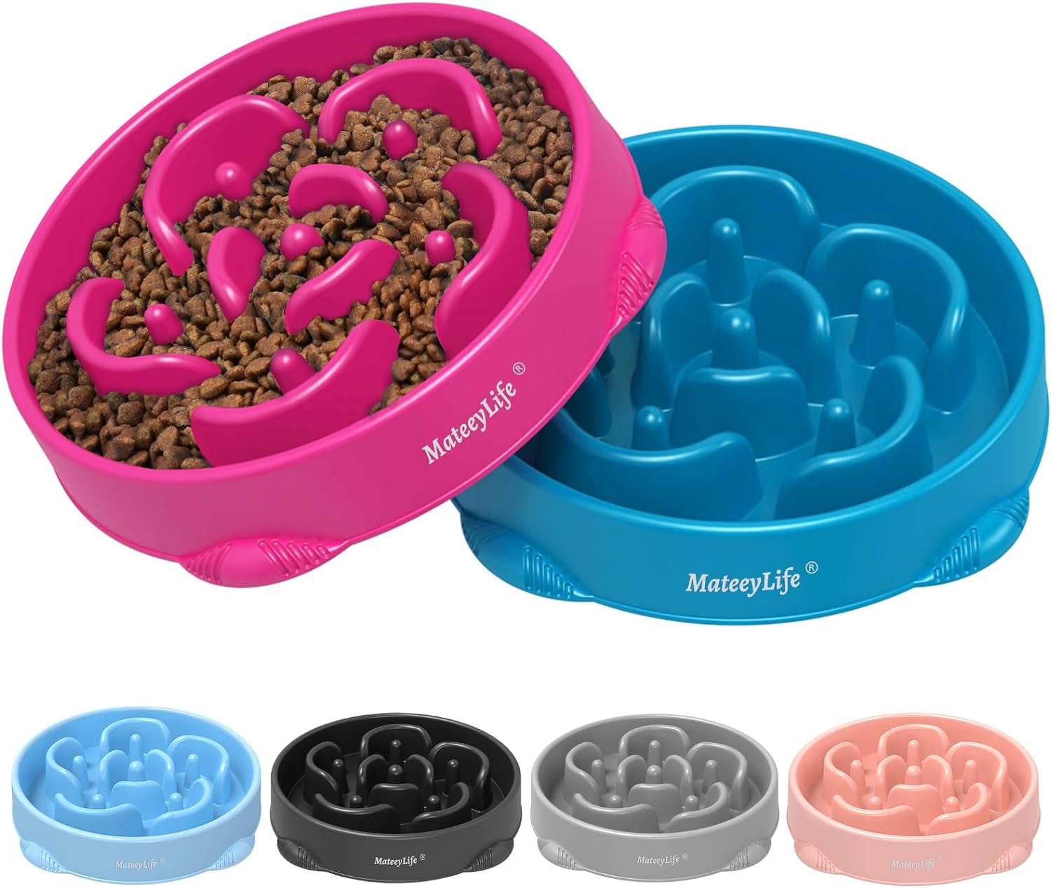 Mateeylife Large Slow Feeder Dog Bowls 2PCS, Anti-Choking Puzzle Dog Food Bowls, Non Slip Interactive Dog Feeding Bowls Slow down Eating, Bloat Stop Maze Dog Dishes Dog Feeder 4 Cups Purple&Darkblue