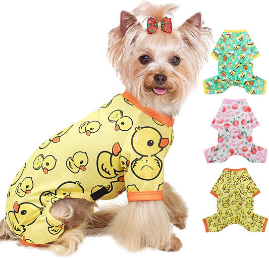 Small Dog Pajamas, Cotton Stretchable Pet Dog Pajamas Jammies Doggie Pajamas for Small Dogs Female Male, Spring Summer Doggie Pjs Doggy Pajamas for Small Dogs (Yellow Duck, S)