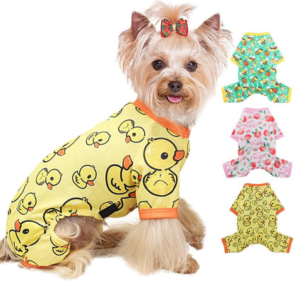 Dog Pajamas XS, Cotton Stretchable Pet Dog Pajamas Jammies Puppy Outfits for Extra Small Dogs Female Male, Spring Summer Doggie Pjs Doggy Pajamas for Xs Dogs (Yellow Duck, XS)