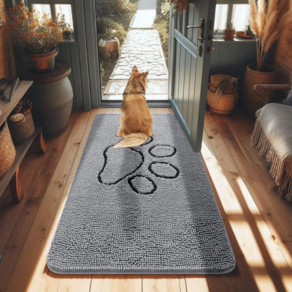 Smiry Dog Door Mat for Muddy Paws, Absorbent Dirt Trapper Non-Slip Washable Mat, Quick Dry Chenille, Mud Mat for Dogs, Entry Indoor Door Mat for inside Floor (48X30 Inches, Grey)