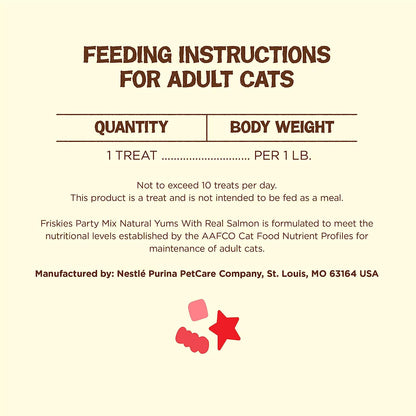 Purina Friskies Natural Cat Treats Party Mix Natural Yums with Real Salmon and Added Vitamins, Minerals and Nutrients - 20 Oz. Canister