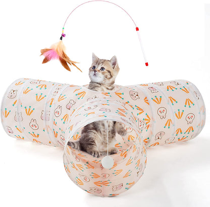 Pet Cat Tunnel Tube Cat Toys 3 Way Collapsible, Cat Tunnels for Indoor Cats，Kitty Tunnel Bored Cat Pet Toys Peek Hole Toy Ball Cat, Puppy, Kitty, Kitten, Rabbit