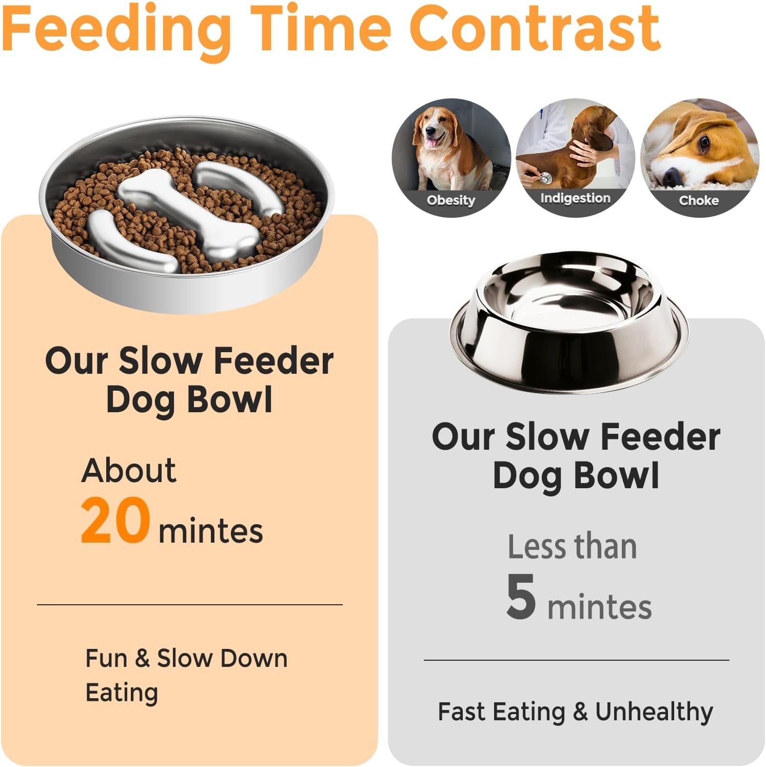 Vannon Stainless Steel Slow Feeder Dog Bowls Non-Slip Slow Feeding Dog Bowl Metal Dog Food Bowl That Slow Down Eating Anti-Choking Puzzle Dog Food Bowls for Small Medium Dogs, 4 Cups, Bone Shape