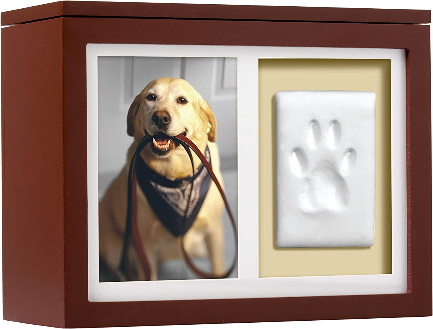 Pearhead Pet Photo Memory Box and Impression Kit for Dog or Cat Paw Print, Clay Paw Print Urn, Pet Memorial, Espresso