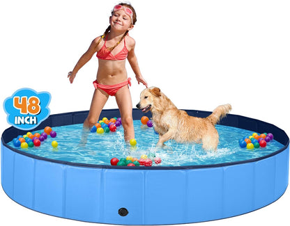 Jecoo Dog Pool for Large Dogs Kiddie Pool Hard Plastic Foldable Dog Bathing Tub Portable outside Kids Swimming Pool for Pets and Dogs