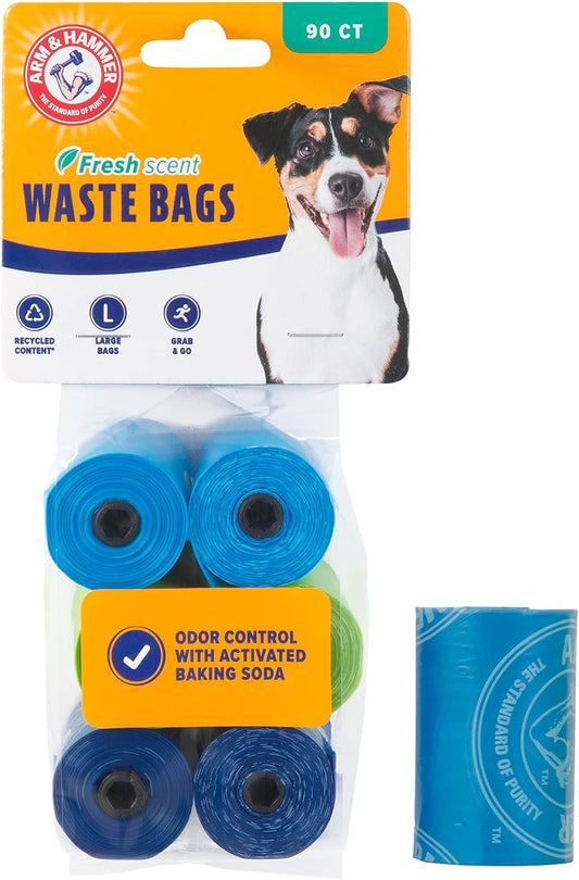 Arm & Hammer Durable Disposable Dog and Cat Waste Bags with Activated Baking Soda, 90 Dog Poop Bags, 9 X 14 Inches