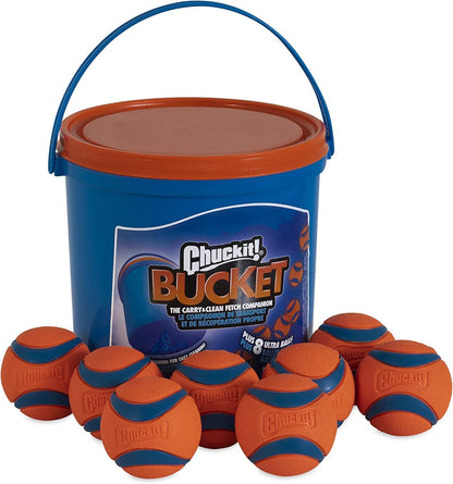 Chuckit Ultra Ball Dog Toy, Medium (2.5" Diameter), Pack of 8 with Chuckit Cleaning Bucket