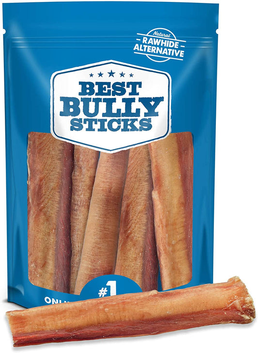 Best Bully Sticks All Natural 6 Inch Thick Bully Sticks for Large Dogs - 100% Free-Range Grass-Fed Beef - Single-Ingredient Grain & Rawhide Free Dog Chews - 5 Pack