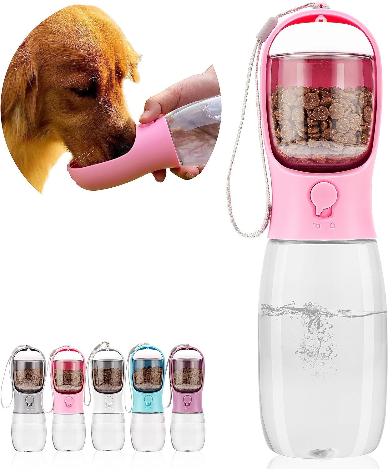 Dog Water Bottle,Portable Pet Water Bottle with Food Container,Outdoor Portable Water Dispenser for Cat,Puppy,Pets for Walking,Hiking,Travel,Puppy Essentials,Dog Stuff(19Oz)