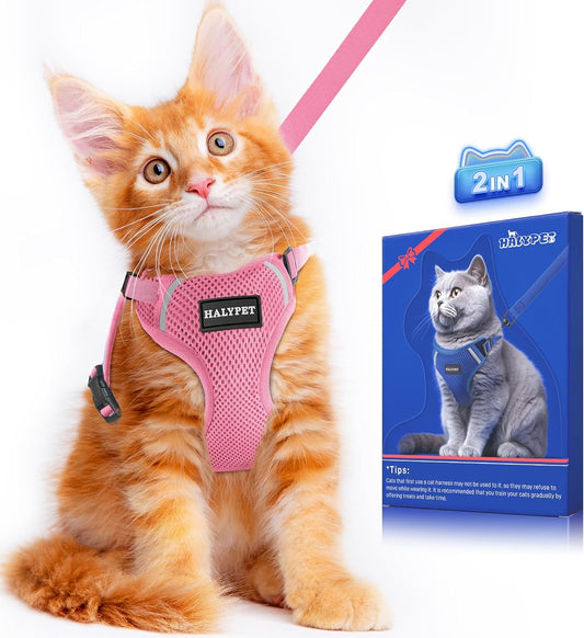 Cat Harness and Leash Set [ MAX Safety Third Generation ] Escape Proof Soft Adjustable Cat Leash Breathable Comfortable Vest Easy to Wear Kitten Harness for Outdoor Walking