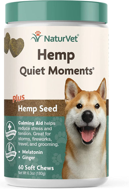 Naturvet Quiet Moments plus Hemp Calming Aid Soft Chews for Dogs, Count of 60, 60 CT