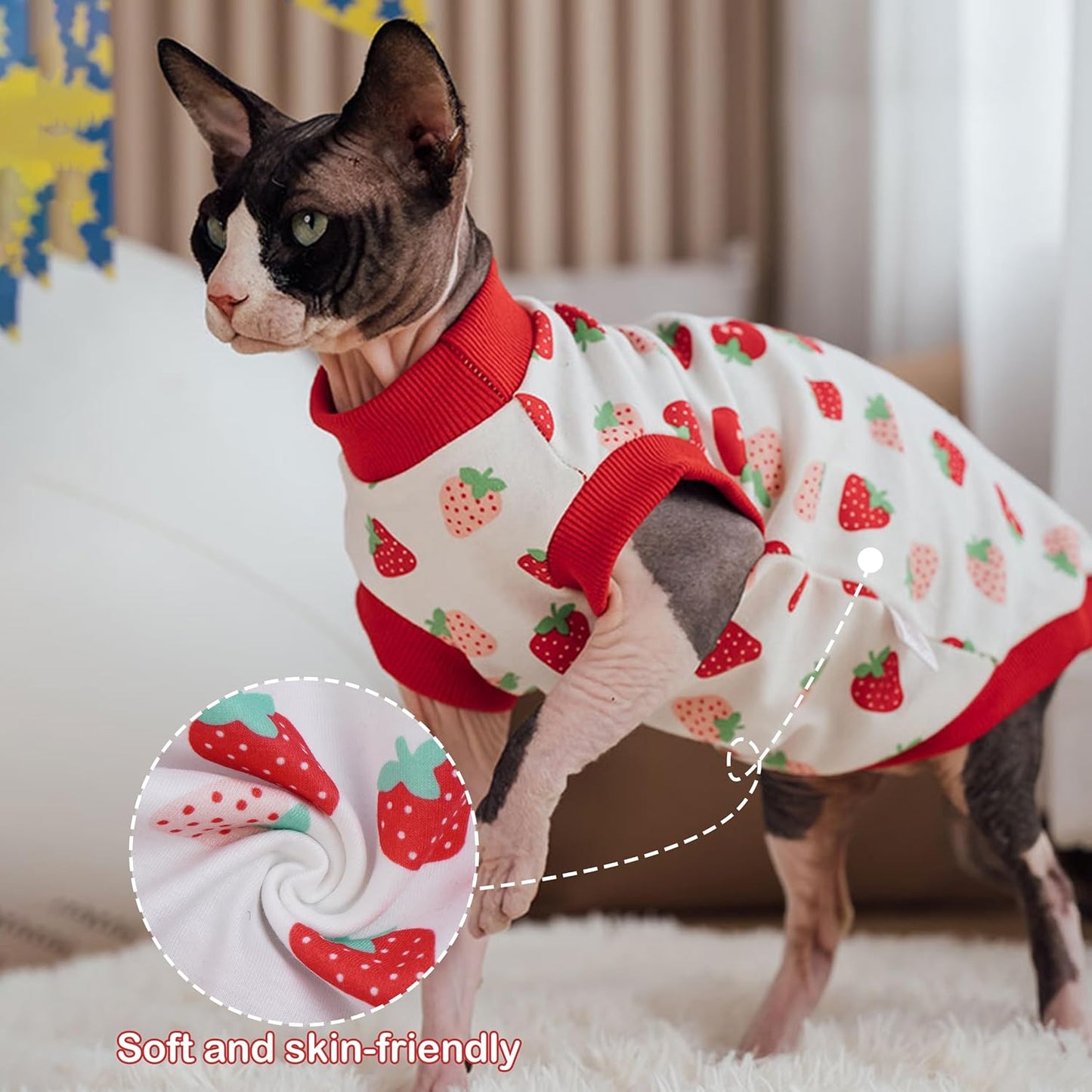 PUMYPOREITY Sphynx Cat Clothes, Stretchy Cat Sweater, Soft Hairless Cats Shirt, Pullover Cat Pajamas, Cat Turtleneck for Sphynx Cornish Rex, Devon Rex, Pink, XS