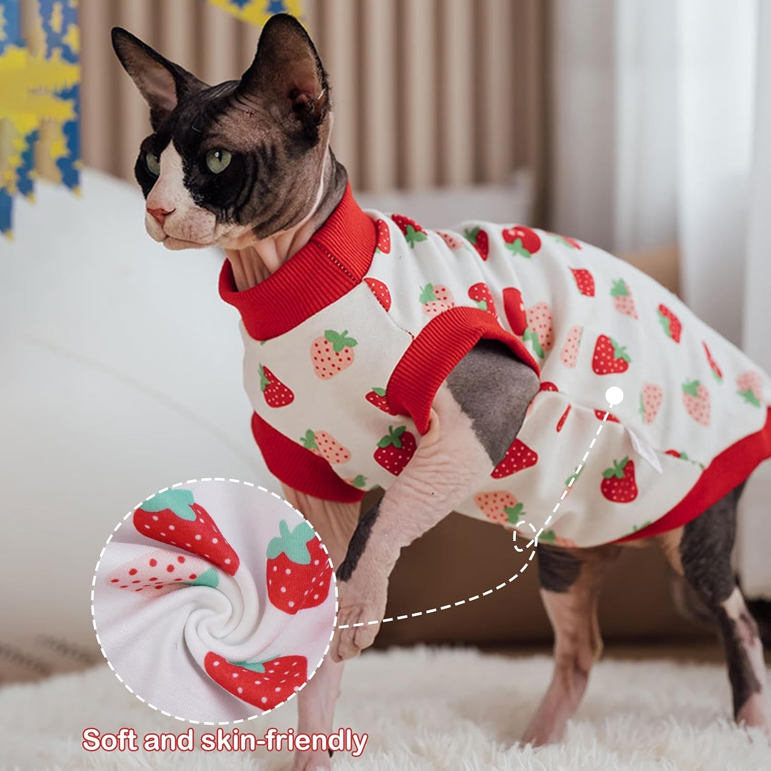 PUMYPOREITY Sphynx Cat Clothes, Stretchy Cat Sweater, Soft Hairless Cats Shirt, Pullover Cat Pajamas, Cat Turtleneck for Sphynx Cornish Rex, Devon Rex, Red, XL