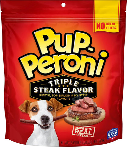 Pup-Peroni Dog Treats, Triple Steak Flavor, 22.5 Ounce, Ribeye, Top Sirloin, NY Strip Flavors, No Red 40 or Fillers