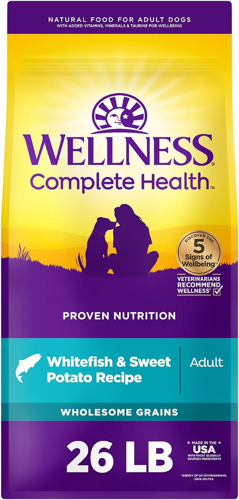 Wellness Complete Health Adult Dry Dog Food, Whitefish & Sweet Potato Recipe, 26 Pound Bag