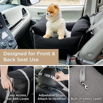 Lesure Small Dog Car Seat for Small Dogs - Waterproof Dog Booster Seat for Car with Storage Pockets, Clip-On Safety Leash and Thickened Memory Foam Filling, Pet Carseat Puppy Travel Carrier Bed, Beige