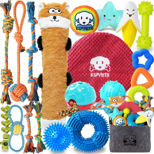 KIPRITII Puppy Toys for Dog Teething -25 Pack Various Puppy Dog Chew Toys with Rope Toys, Dog Treat Balls & Dog Squeaky Toy for Puppy and Small Dogs