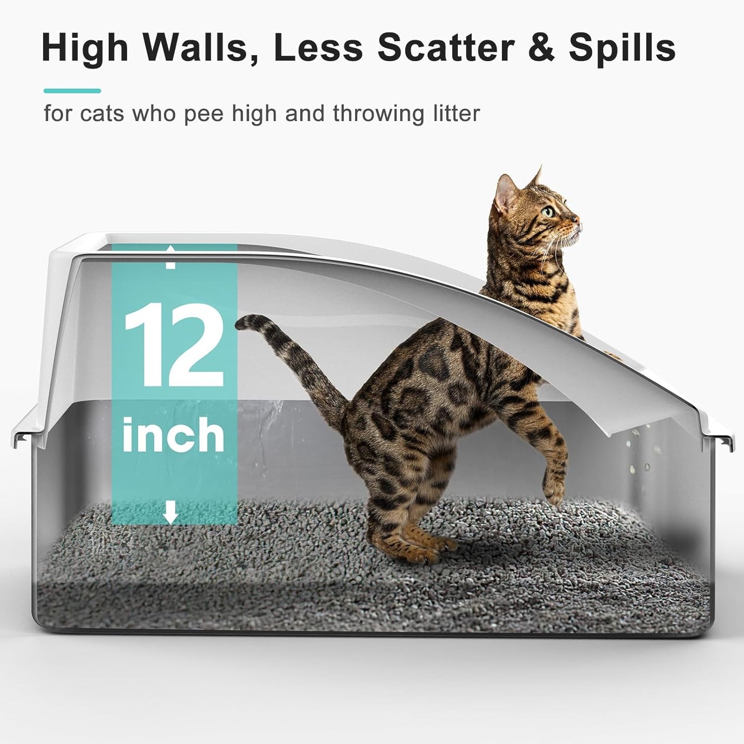 Stainless Steel Litter Box | XL Enclosed Cat Litter Box with Lid for Big Cats | High Sided, Anti-Urine Leakage | Non-Stick Bottom & Includes Litter Mat & Metal Scoop