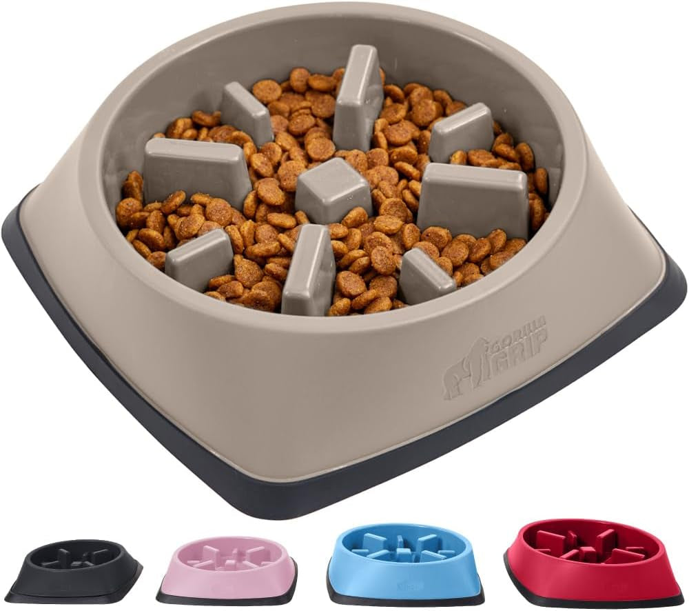 Gorilla Grip Slow Feeder Dog and Cat Bowls, Interactive Puzzle Toy for Dogs and Cats Food Training, Keeps Pets Busy and Prevents Puppy Overeating, Large, Small Breeds, 100% BPA Free, 1 Cup Beige