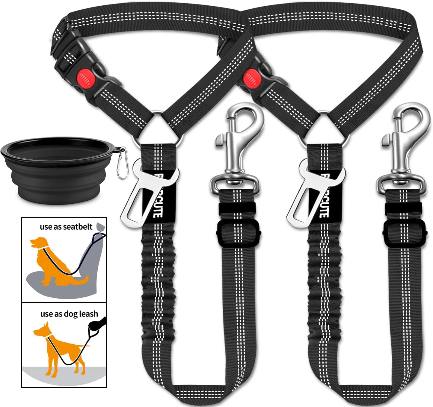 3 Piece Set Dog Seat Belt Retractable Dog Car Seatbelts Adjustable Pet Seat Belt for Vehicle Headrest Restraint Adjustable Heavy Duty & Elastic & Durable Car Harness for Dogs