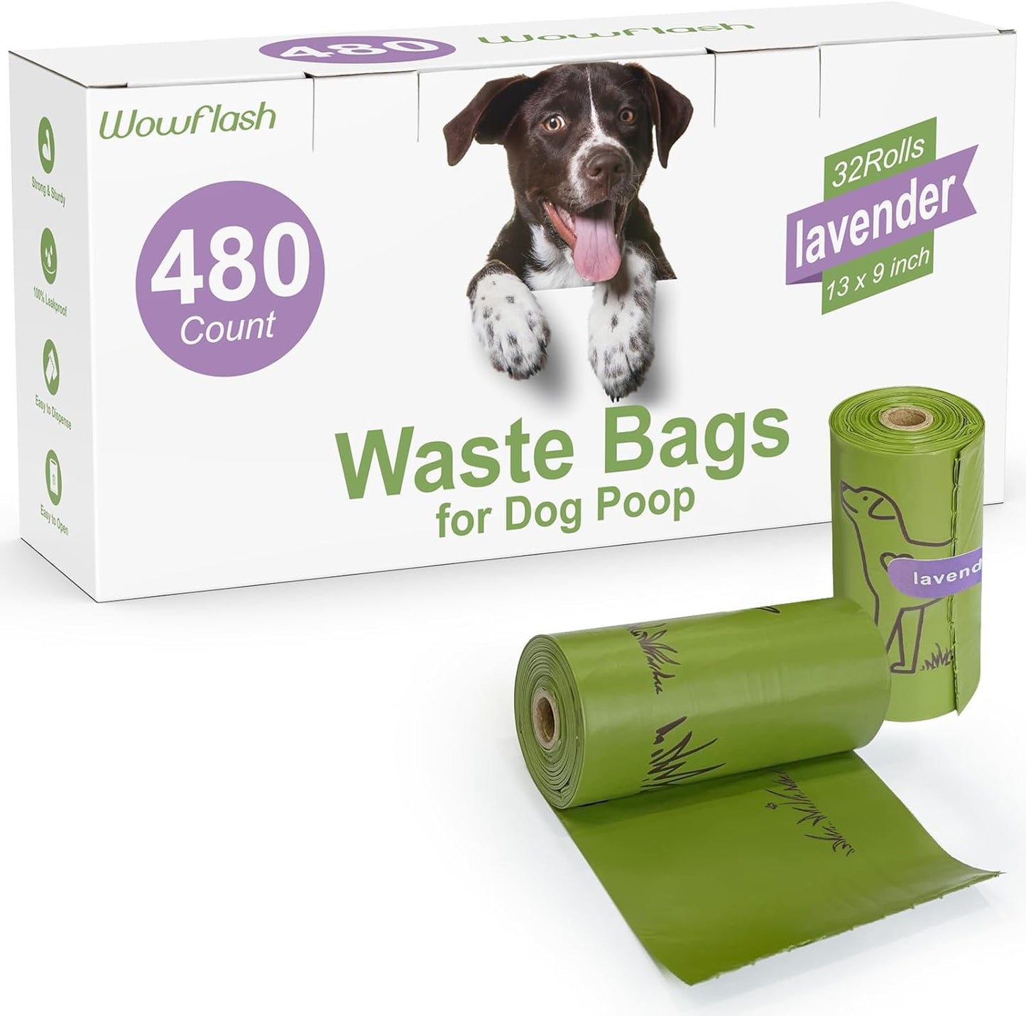 480 Count Lavender Scented 13” X 9” Dog Poop Bags Rolls, Leakproof Strong & Sturdy Poop Bags for Dogs, Dog Bags for Poop, Doggie Cat Poop Bags Cats Litter, Waste Bags Poppy Trash Bags for Doggy Pets