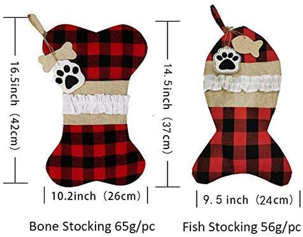 YELAIVP Pet Christmas Stockings for Cats Burlap Plaid Holiday Hanging Fish Socks Fireplace Tree Christmas Decoration