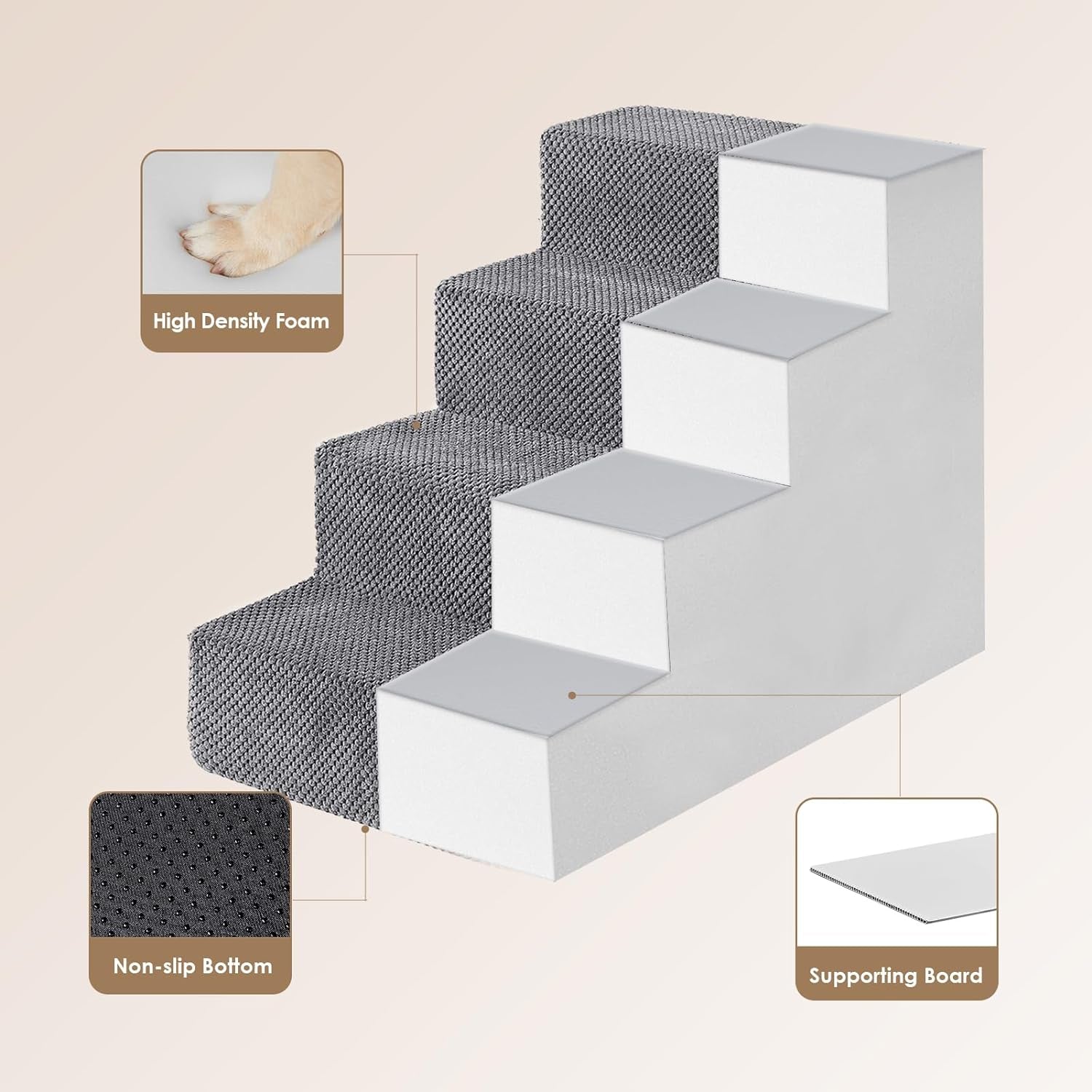 EHEYCIGA Dog Stairs for Bed 20”H, 4-Step Extra Wide Dog Steps for High Bed, Pet Steps for Small Dogs and Cats, Non-Slip Balanced Dog Indoor Ramp, Black