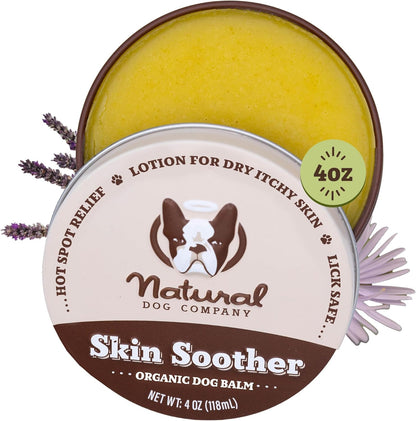 Natural Dog Company Dog Skin Soother Balm, 4 oz. Tin, Itch Relief and Moisturizer for Winter Dry Skin, with Coconut Oil, Calendula, & Vitamin E, Healing Balm for Paws & Noses, Lick Safe